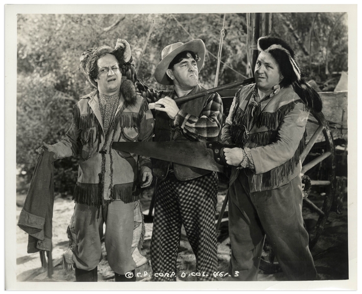 Lot of Five 10 x 8 Glossy Photos From The Three Stooges 1940 Films Cookoo Cavaliers & Rockin' Thru the Rockies & a Publicity Still -- Very Good Condition